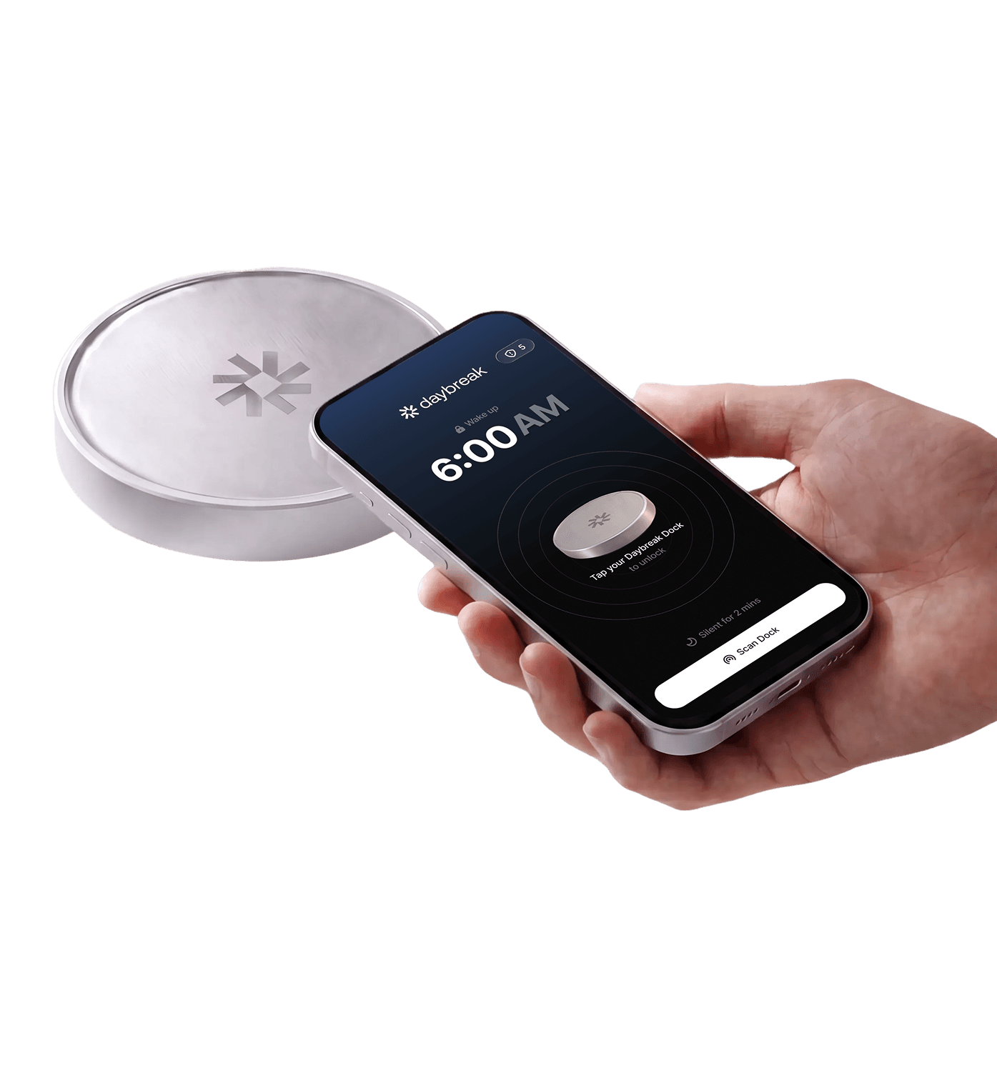 Daybreak Dock and phone alarm screen
